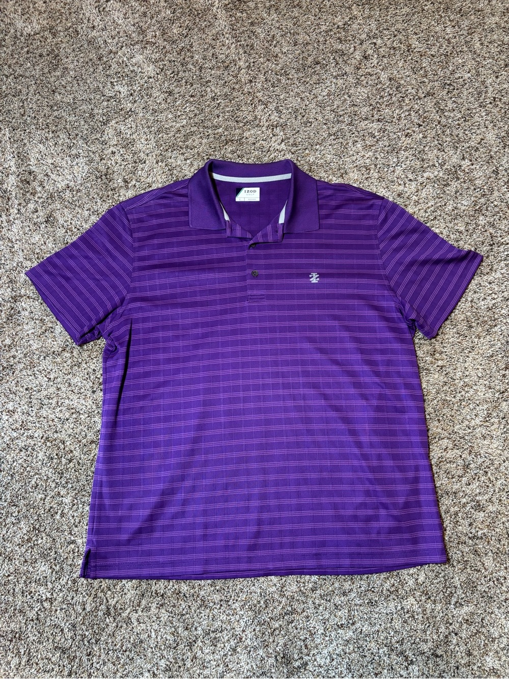 262. IZOD Purple Striped Performance Polo, Size L, NWOT